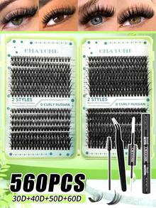 Single Cluster False Eyelashes 560 Clusters Mixed Pack | 8-18Mm Natural Thick Style | 10D-100D Fluffy And Curled | Reusable, Beginner-Friendly | Natural Fluffy Eye Makeup Artifact - Mint Green - View 4
