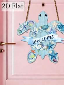 1 pièce Panneau en bois imprimé 2D plat, pour décoration murale extérieure, taille 9 pouces x 9 pouces. Il présente un design de tortue de mer avec le texte "Bienvenue" - Multicolore - Voir 6