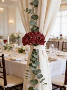 4/10/20件組 人造刺繡球花，酒紅色，逼真觸感，絲綢質感，適用於婚禮中心裝飾、DIY花束、居家花瓶裝飾、客廳臥室床頭花藝布置 - 酒紅色 - 查看 4