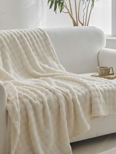 1pc Cream Bubble Fleece Rolled Edge Soft & Cozy Blanket, Suitable For Bedroom And Guest Room