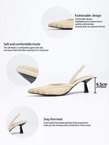 女士米色蕾丝花卉刺绣尖头踝带细高跟凉鞋 - 杏色 - 查看 5