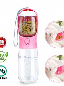 2-In-1 Portable Dog Water Bottle With Food Container, Travel Pet Water Bowl & Dispenser, Leakproof Puppy Essentials For Walking Hiking, For Small Dogs Cats - Pink - View 7
