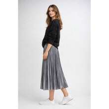 Metallic Shimmer Pleated Midi Skirt - Silver - Multicolor - View 3