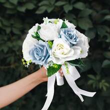 复古新娘捧花，婚礼仪式伴娘花卉布置，婚礼装饰鲜花，教堂和舞会装饰 - 淺藍色 - 查看 3
