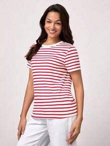 SHEINBASICSS Striped Print T-Shirt/Summer - BlackandWhite - View 11