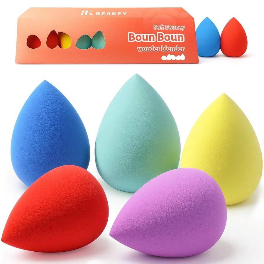 Practical BEAKEY Makeup Sponge Set 5 Pack Micro Porous Low Absorption Soft Latex Free Foundation Beauty Sponges & Blenders For Powder Cream - 5pcs Multi-colored Sponges - View 1