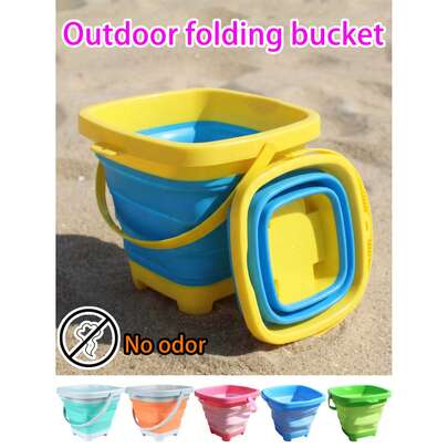 1pc/2pcs 6 Colors Foldable Bucket, Foldable Sand Bucket, Colorful Foldable Beach Bucket, Beach Toy Sand Bucket, Suitable For Beach Fun, Summer Vacation, Outdoor Camping, Hiking, Fishing, Can Hold Water, Sand, Food Etc.