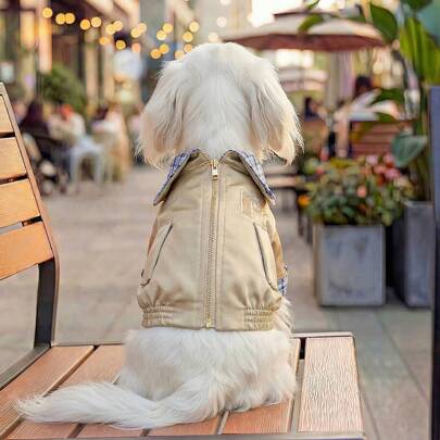 1 bộ quần áo cho thú cưng, trang phục ngoài trời và trong nhà cho chó nhỏ và chó con, kiểu dáng Châu Âu & Hàn Quốc, thời trang thường ngày, dễ thương, thoải mái, có khóa kéo, cổ áo kẻ caro.