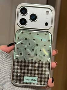 Funda de teléfono con estampado de cuadros verdes y estrellas al estilo coreano para iPhone 17Pro Max, 17Pro, 17, 16Pro Max, 16Pro, 16, 15Pro Max, 15Pro, 15, Pro Max, 15, 14, cubierta protectora única y de moda - Verde - Ver 1