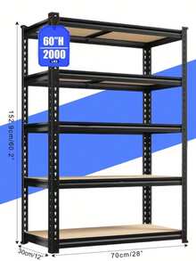 Heavy-Duty Metal Shelving Unit 60/72 Inch Hige (60" & 72" Sections) 2000 Lbs Total Capacity (250 Lbs/Shelf) 5-Tier Adjustable Freestanding Garage Storage Rack With Black Powder-Coated Frame - Easy Assembly For Basement, Pantry, Utility, Utility - màu đen - Xem 5