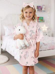 1 pieza Bata de baño rosa para niñas, ropa de dormir estilo japonés, bata de piscina, bata de mañana, regalo de cumpleaños, disfraz de fiesta, vestido de dama de honor - Rosa - Ver 2