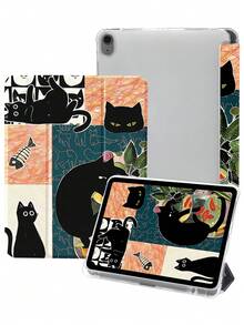 1个可爱黑猫钓鱼水族箱图案硅胶防震平板电脑保护套，适用于iPad第7、8、10代，支持睡眠/唤醒功能，兼容华为等设备。 - 彩色 - 查看 2