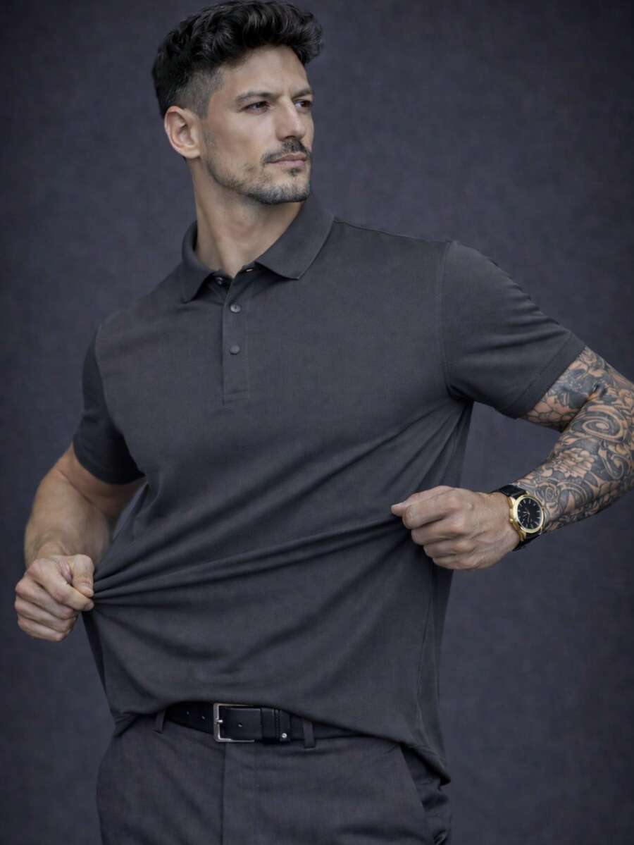 Men's Polo Shirt In Comfortable Cool Silk - Grey - View 1