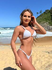 Jade Bikini With Pearls, Luxury Beach Set For Women, Summer, Bathing, And Sea - trắng - Xem 3