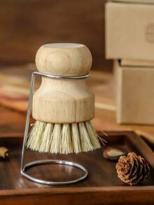 2pcs Natural Bristle Kitchen Brush With Drainage Function, Made Of Wood And Coconut Fiber, Suitable For Cleaning Dishes And Cookware, Retro Design - A - View 9