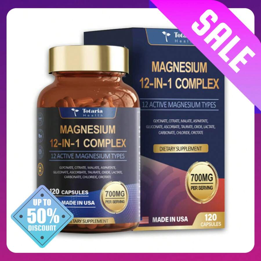 Selling Fast! 12-In-1 Magnesium Complex 700mgSupplement With Glycinate Citrate Malate. Women's Health. - 1 Bottle - View 1