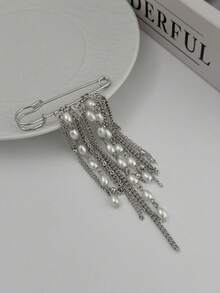 1pc Bohemian Geometric Irregular Faux Pearl Chain Brooch, Elegant Luxurious Daily Casual Wear, Party, Date, Women's Festival Birthday Versatile Jewelry Gift - Brooch - View 6