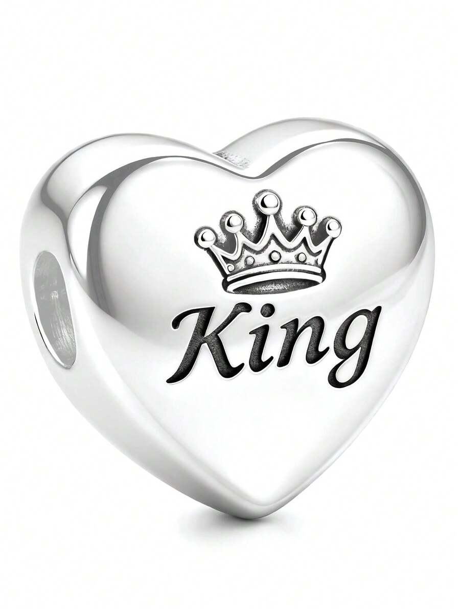 1pc Luxurious Stable Crown & Heart Beaded Creative Daily Versatile DIY Bracelet Or Necklace Gift - Silver - View 1