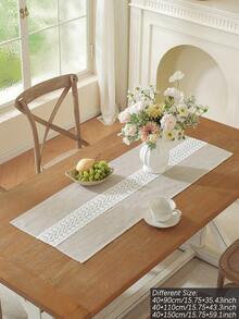 ABEST6522 Home&Living store Polyester Linen Blend Textured Table Runner, White Hollow Crochet Lace Patchwork, Vintage Woven Floral Lace Tablecloth, Farmhouse Style Dining Room Kitchen Wedding Party Decor Table Runner - Beige - View 7
