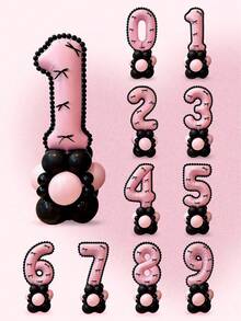40pcs/Set Black & Pink Number Balloon Set, Includes 32-Inch 0-9 Candy Pink Numbers, Black & Pink Latex Balloons, Black Satin Ribbon Bows, Suitable For Birthday Party, Bow Party, Pink Theme Party, Princess Birthday Party Decor, Wedding Anniversary - Multicolor - View 3
