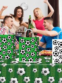 4 bolsas de regalo con temática de fútbol, diseño con patrón de fútbol, bolsas de regalo de papel con asas para fiestas de fútbol, fiestas de cumpleaños y otras ocasiones, decoraciones de fiesta perfectas - Talla única - Ver 3