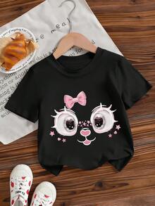 3件套少女休闲趣味印花圆领短袖T恤，夏季上衣 - 粉色 - 查看 2