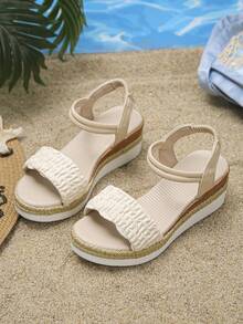 1 đôi sandal đế xuồng mùa hè cho bé gái, chống trơn trượt, nhẹ, hở mũi, thoải mái, giày đế xuồng cho bé gái đi làm và đi học. - Màu be - Xem 6