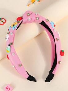 1pc Back To School Girl's Headband, Cute Apple Stationery Accessory, Ribbon Knot Hairband, Student Gift, Girl Hair Accessory - Pink - View 6