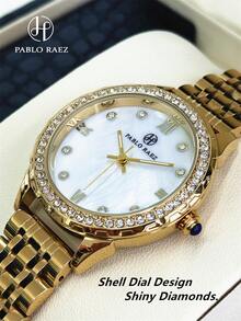 Pablo Raez 1件 18K金女士手錶 奢華迷人不鏽鋼女錶 優雅新款設計師石英錶 鑲鑽金銀磨砂色 時尚白色錶盤 鑽石顯示 高品質 AAA 女孩熱門手錶 50M防水 重金屬鋼鍊手鍊飾品扣帶 Logo 休閒青少年可愛時鐘 適合日常生活/工作/派對裝飾 精緻禮物送給女孩朋友或家人 畢業婚禮生日禮物 - 均碼 - 查看 8