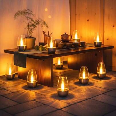 1/6/12pcs Realistic Flame Candle Lights, Indoor Tabletop Decor Lamps, Outdoor Solar Powered Warm Light Candle Lamps, Stainless Steel Shell & Base, Solar Rechargeable Flameless LED Night Lights, Romantic Atmosphere Lighting, Suitable For Indoor Desktops, Windowsills, Outdoor Gardens, Camping, Fishing, Weddings, Music Festivals, Valentine's Day, Back To School, Christmas, Halloween, Camping Decor And Party Gifts