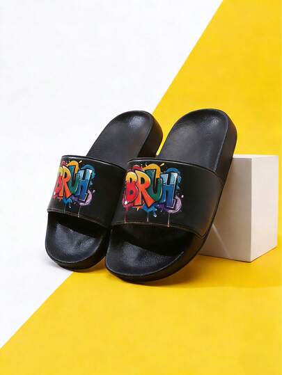 Colorful Letter Print Kids Foam Slippers, Casual Lightweight EVA Soft Bottom Children Indoor/Outdoor Shower Sandals