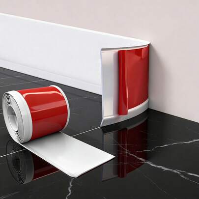 2.16英寸 x 118.11英寸自粘式柔性宽边装饰条，专为墙底缝隙、可拆卸踢脚线设计，易撕易贴，墙角装饰条，易撕结构