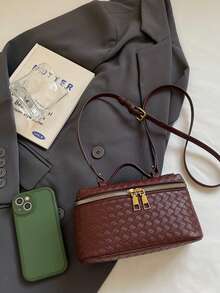 New Fashionable Elegant Versatile Box-Shaped Handbag With Shoulder Strap - Coffee - View 8