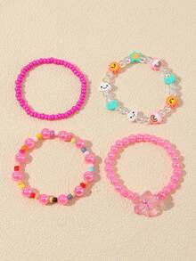 4pcs/Set Girls Cute Polymer Clay Butterfly, Flower, Fruit, Sun, Cloud Beaded Bracelet Set, Suitable For Girls Daily Wear And Gifting To Friends - Multicolor - View 14