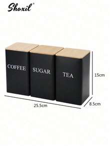 shoxil 3PCS/Set Square Coffee Storage Can, Coffee Bean Canister, Tea Canister, Sugar Canister, Bamboo Lid & Iron Body Container, For Coffee Beans, Tea Leaves, Snacks, Home Kitchens, Coffee Shops, Pantry Organization, Gift Giving - Multicolor - View 14