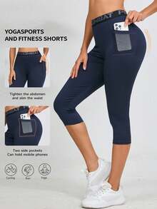 1件装春夏紧身网眼拼接侧开衩休闲打底裤/瑜伽裤 - 藏蓝色 - 查看 1