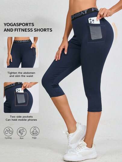 1件装春夏紧身网眼拼接侧开衩休闲打底裤/瑜伽裤