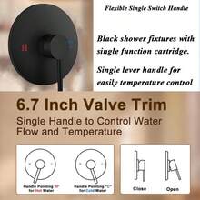 8 Inch Shower Head And Handle Set Square Shower Faucet Set Bathroom Rainfall Shower System Stainless Steel Showerhead Single Function Shower Trim Kit, Female Thread Valve, Matte Black - Black B - View 3