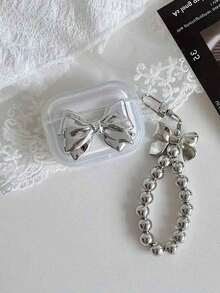 1个3D电镀蝴蝶结+吊坠蓝牙耳机保护套，透明外壳，兼容苹果Pro/1/2/3 - 彩色 - 查看 4