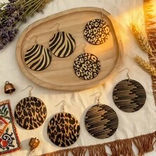 4对/套 复古优雅豹纹木质耳环，个性时尚豹纹和动感印花，波西米亚风格耳环，适合日常、度假、节日、派对和作为独特礼物。 - 彩色 - 查看 6