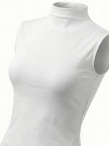 美国性感女士灰色无袖高领紧身背心，弹力修身吊带衫，适合夏季度假 - 白色 - 查看 8