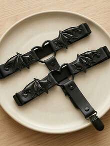 哥特暗黑翅膀腿链腿手链，欧美极简手工腿链，街头夜店动漫性感吊袜带腿带，洛丽塔弹力大腿吊袜带 - 黑色 - 查看 2