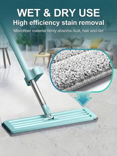 Bộ 1 cây lau nhà phẳng rảnh tay, kèm 5 đầu lau xoay 360° có thể tái sử dụng, thích hợp lau ướt và khô, dùng để lau bụi phòng khách, phòng tắm, nhà bếp, sàn gạch và sàn gỗ, dụng cụ vệ sinh, đồ dùng học tập, dụng cụ lau bụi.