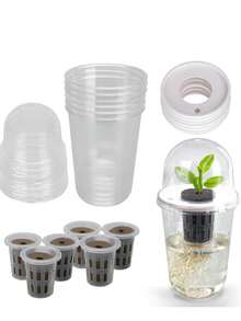 10pcs/2sets - Hydroponic Seedling Pots, Transparent Cylindrical Plastic Seedling Pots - Hydroponic Planting Set, Highly Transparent Hydroponic Cups, Transparent Design For Easy Root Growth Observation, Perforated Design To Promote Aeration And Prevent Root Suffocation, Suitable For Hydroponic Plant Propagation, Can Be Used As Office, Home Or Garden Decorations - A - View 4