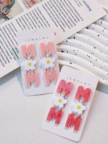 1 Đôi bông tai acrylic màu hồng dễ thương hình hoa cúc dành tặng mẹ, kiểu dáng tương phản đáng yêu, thích hợp làm quà tặng Ngày của Mẹ. - Hoa Nhỏ M - Xem 2