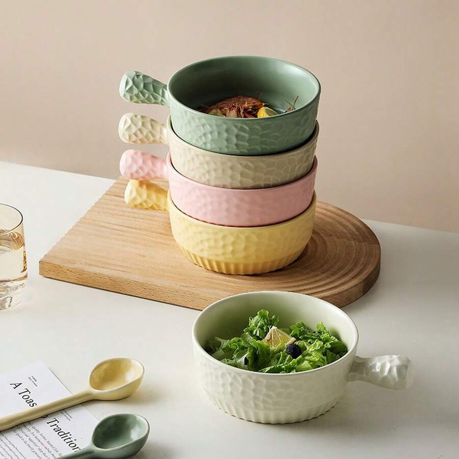 1-Piece 630 Ml Ceramic Handle Bowl Style Household Handle Baking Bowl, Fruit Salad Bowl, Rice Bowl, And Tableware - Salad Bowl - View 1