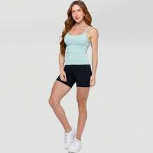 Fitness Tank Top Set (Spars) In Polyamide + High-Waisted Blackout Shorts (Zero Transparency) - Slim Green - Áo tank top màu xanh lá cây + quần short đen - Xem 1