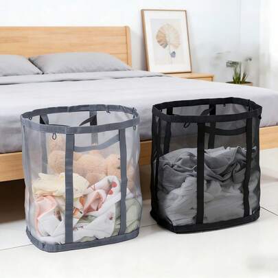 سلة غسيل قابلة للطي، سعة كبيرة من قماش شبكي قابل للتنفس، سلة ملابس متسخة قابلة للطي للتخزين في غرفة النوم والحمام