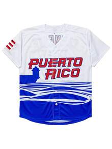 Men's Puerto Rico #21 Clemente World Game Classic  Embroidery Terylene Baseball Jersey Uniform Athletic Clothing Sports Apparel - 藍白色 - 查看 3