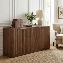 Large Capacity Fluted Sideboard Buffet, Engineered Wood Storage Cabinet With Gold Metal Handles, 4-Compartment Organizer For Dining Room Living Room Small Apartment, Easy Assembly Mid-Century Style - 核桃 - 查看 6
